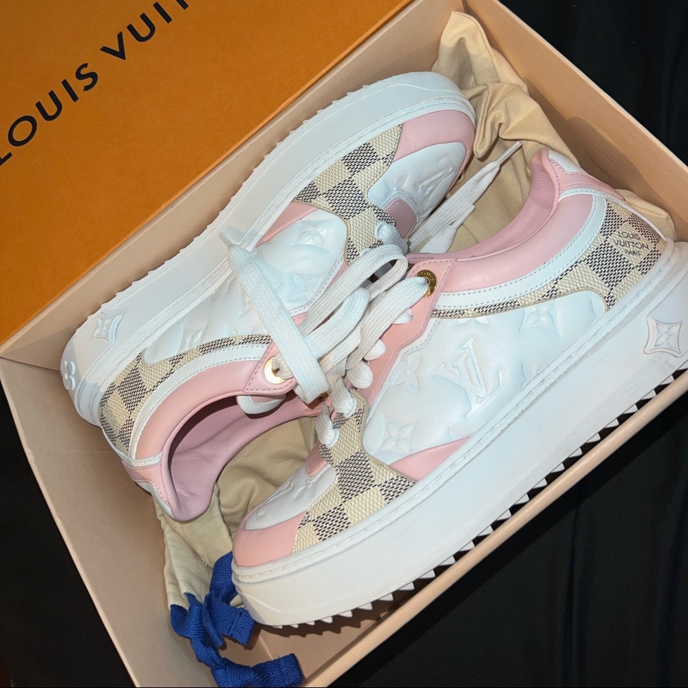 Louis Vuitton Pink White Damier Azur Low-Top Sneakers